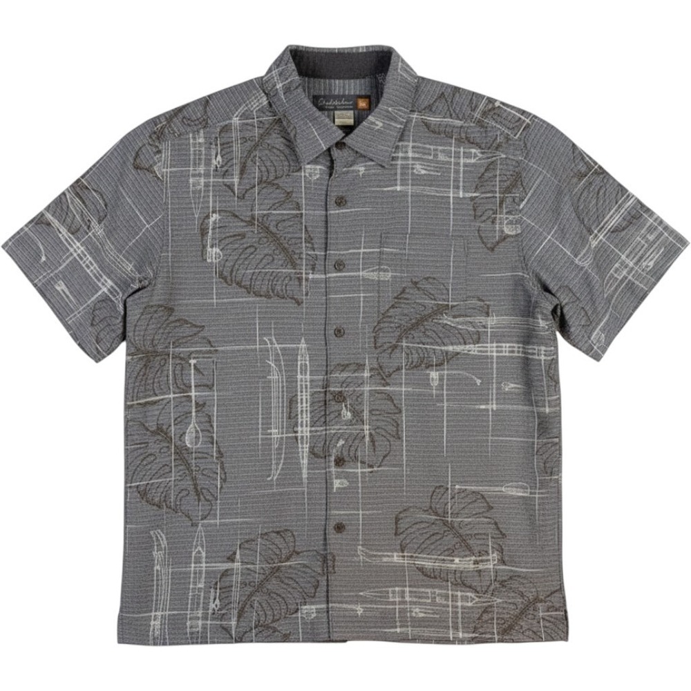 Quiksilver Waterman Camp Shirt Mens M Grey Tropical Soft Polynosic Blend
